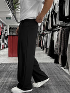 Black Loose Fit Fabric Trousers with Folded Sides ES-80-53
