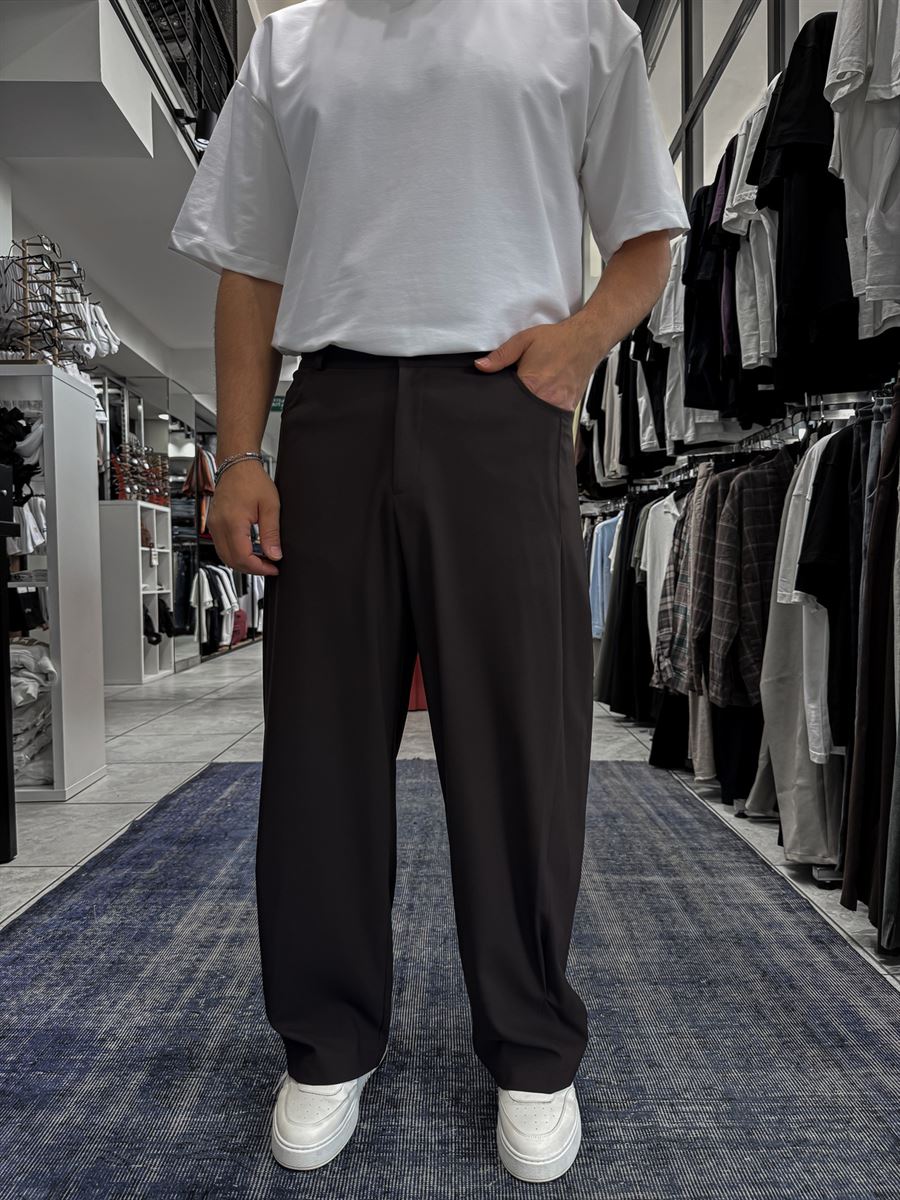Coffee Side Layered Loose Fit Fabric Trousers ES-80-53
