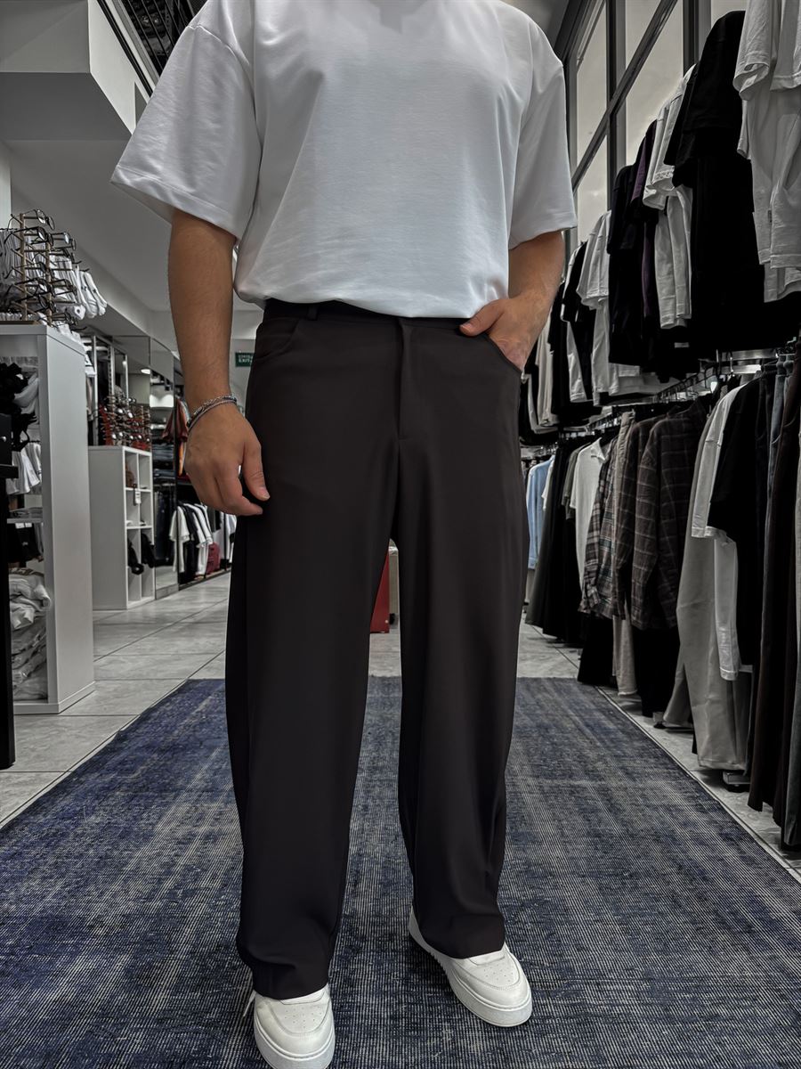 Coffee Side Layered Loose Fit Fabric Trousers ES-80-53