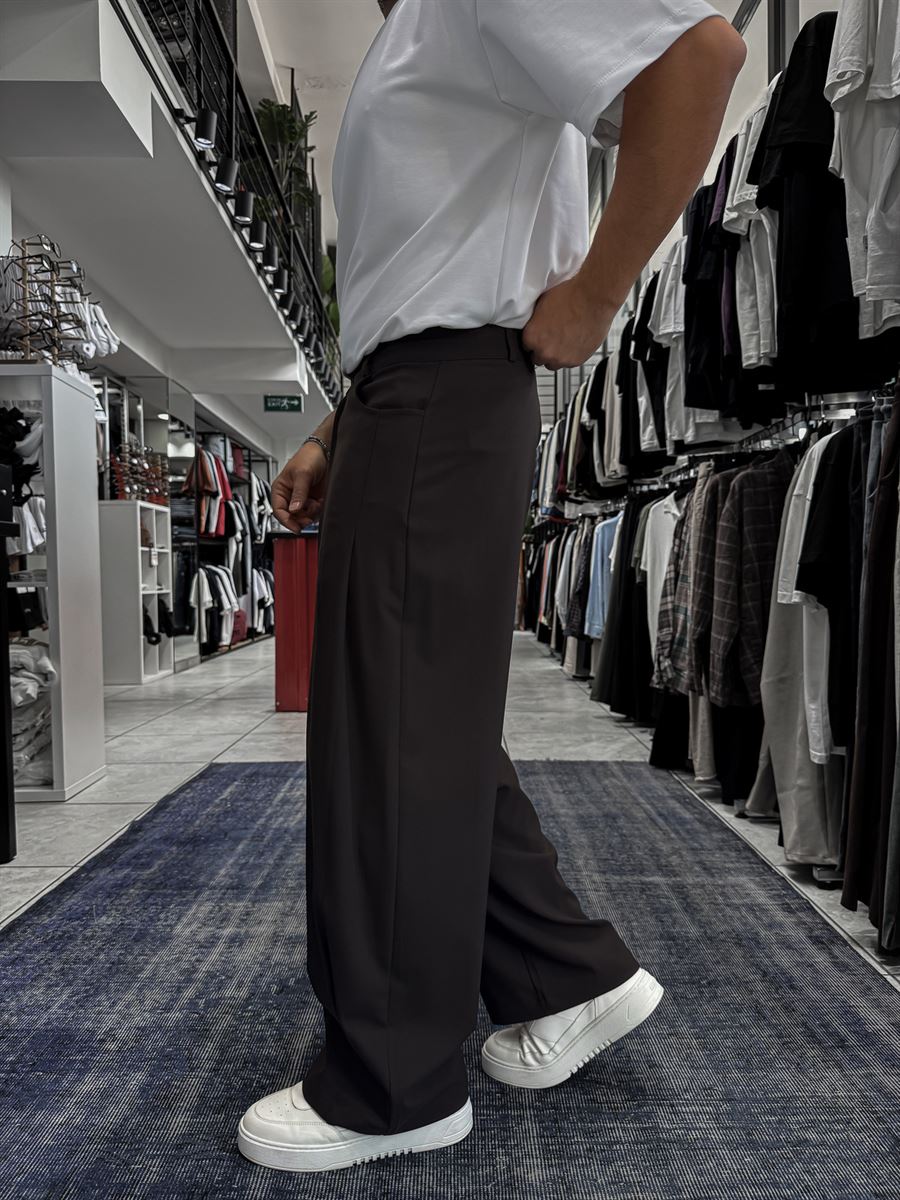 Coffee Side Layered Loose Fit Fabric Trousers ES-80-53