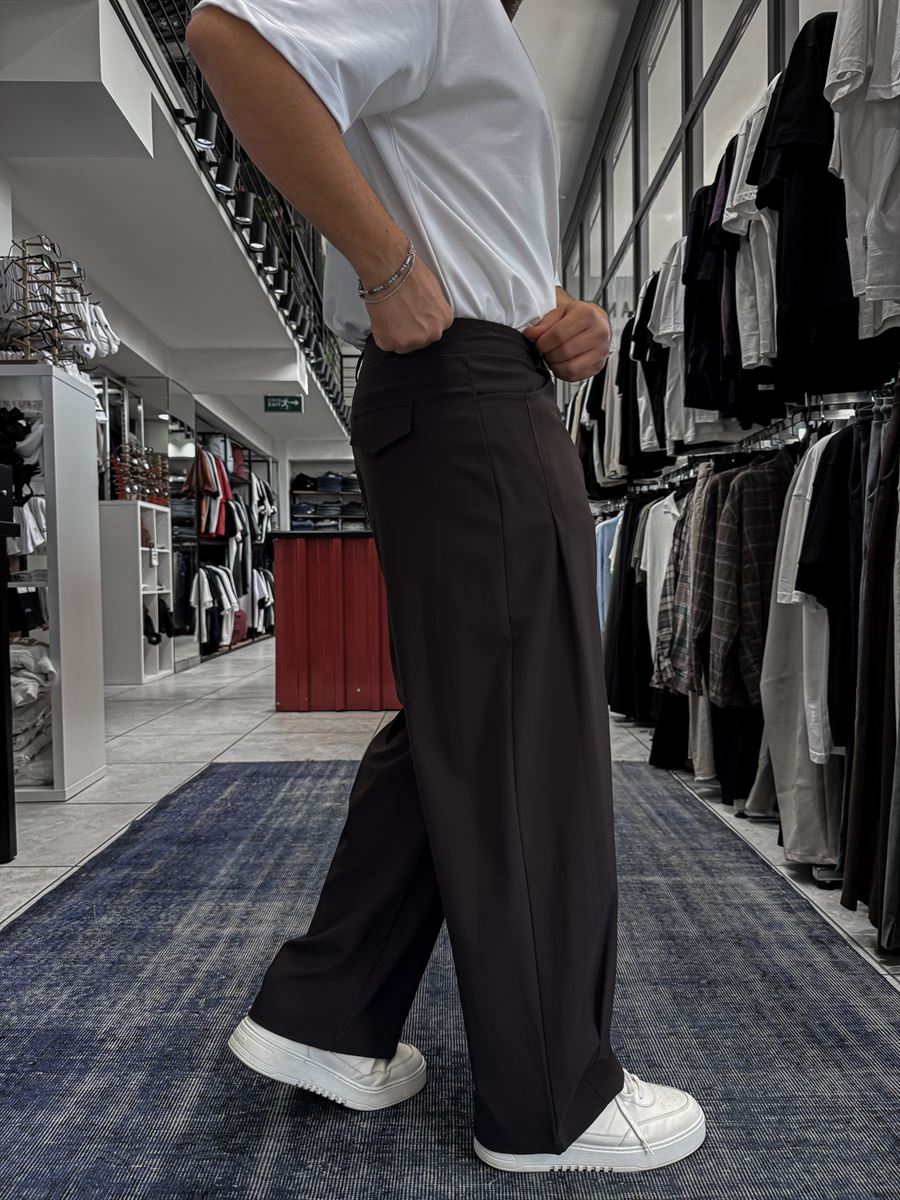 Coffee Side Layered Loose Fit Fabric Trousers ES-80-53