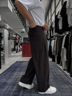 Coffee Side Layered Loose Fit Fabric Trousers ES-80-53