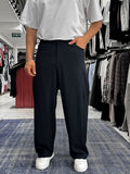 Navy Blue Loose Fit Fabric Trousers with Folded Sides ES-80-53