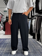 Navy Blue Loose Fit Fabric Trousers with Folded Sides ES-80-53