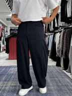 Navy Blue Loose Fit Fabric Trousers with Folded Sides ES-80-53