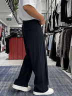 Navy Blue Loose Fit Fabric Trousers with Folded Sides ES-80-53
