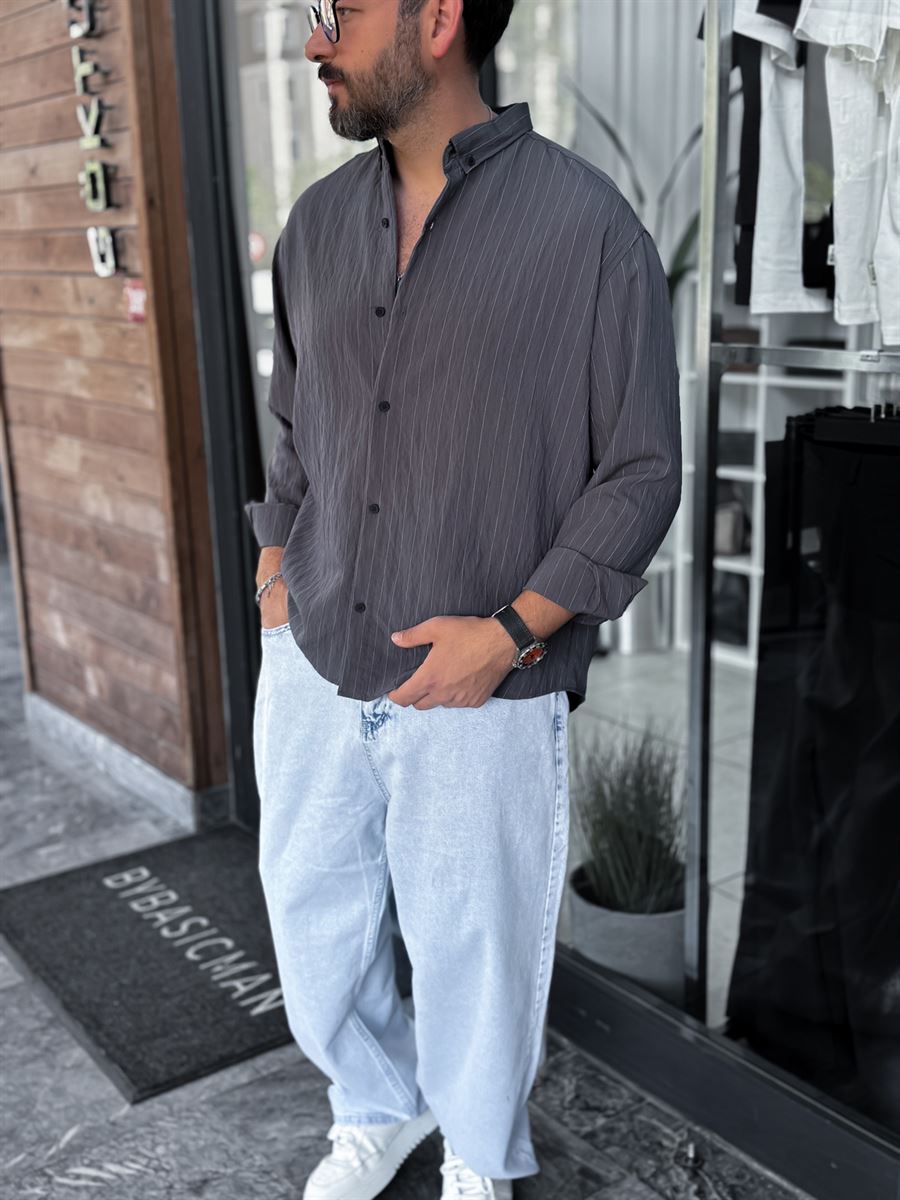 Anthracite Striped Tencel Shirt ES-40-53