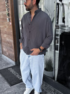 Anthracite Striped Tencel Shirt ES-40-53