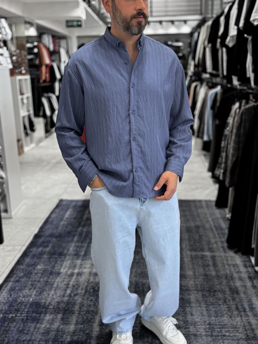 Dark Blue Striped Tencel Shirt ES-40-53
