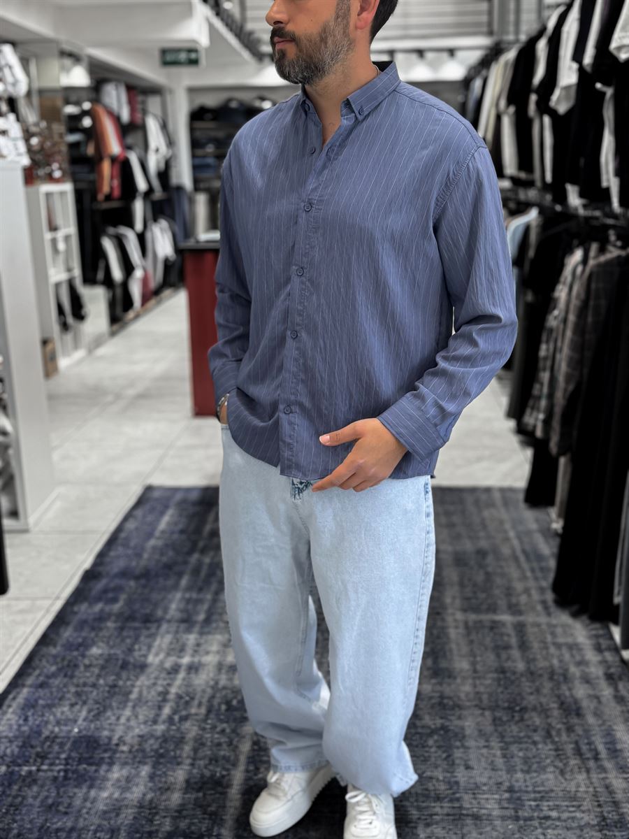 Dark Blue Striped Tencel Shirt ES-40-53
