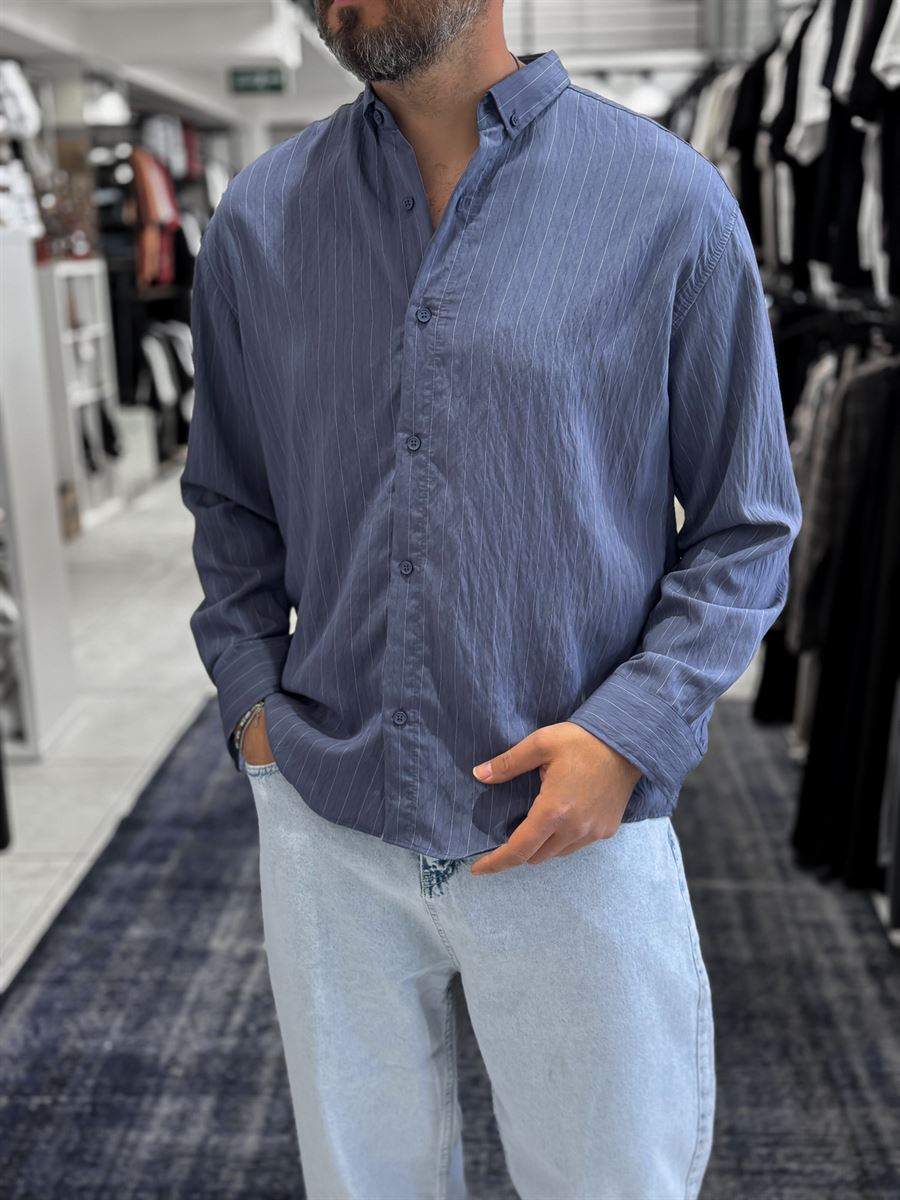 Dark Blue Striped Tencel Shirt ES-40-53