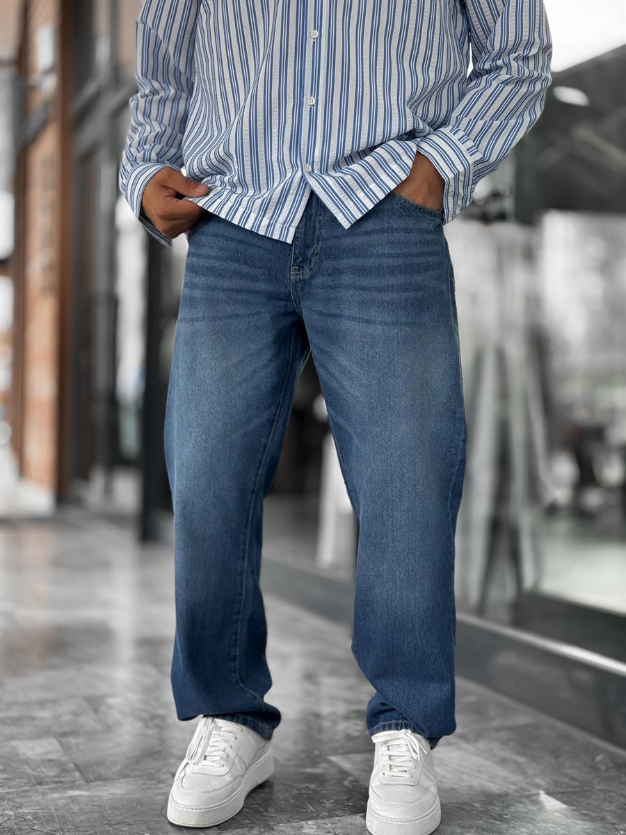Dark Blue Effect Washed Baggy Jeans GJ-17151/17186-7