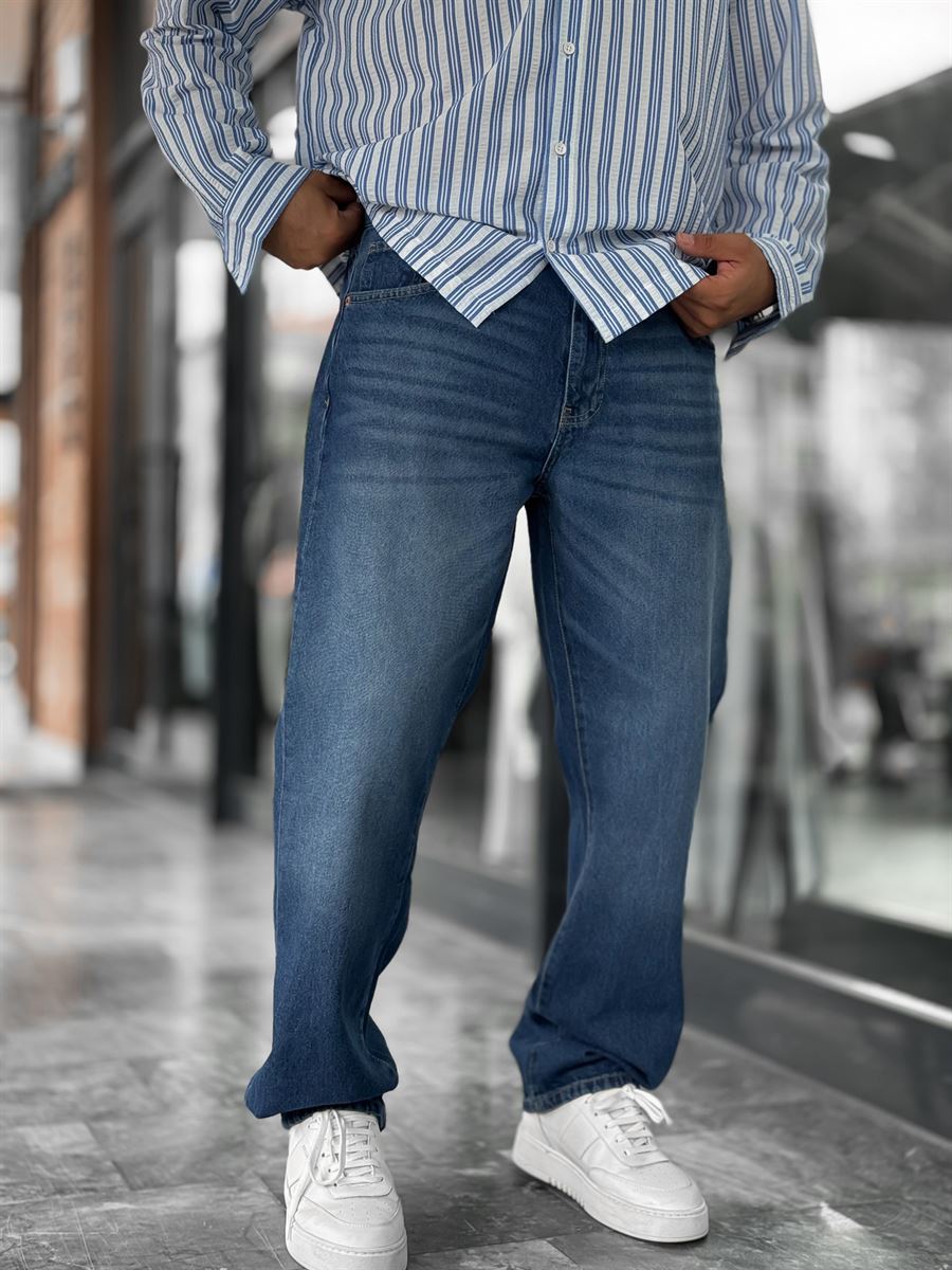 Dark Blue Effect Washed Baggy Jeans GJ-17151/17186-7