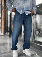 Dark Blue Effect Washed Baggy Jeans GJ-17151/17186-7