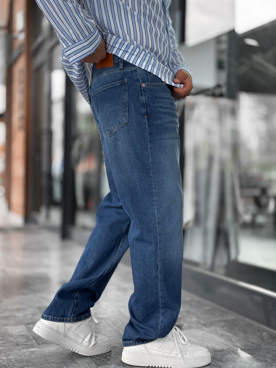 Dark Blue Effect Washed Baggy Jeans GJ-17151/17186-7