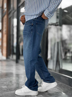 Dark Blue Effect Washed Baggy Jeans GJ-17151/17186-7