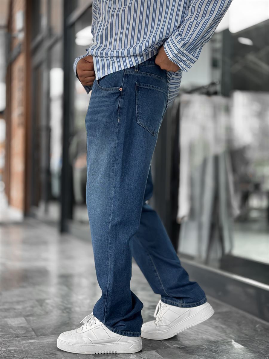Dark Blue Effect Washed Baggy Jeans GJ-17151/17186-7