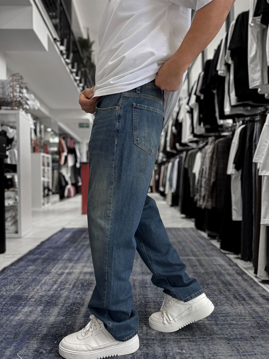 Dark Blue Acid Wash Baggy Jeans GJ-