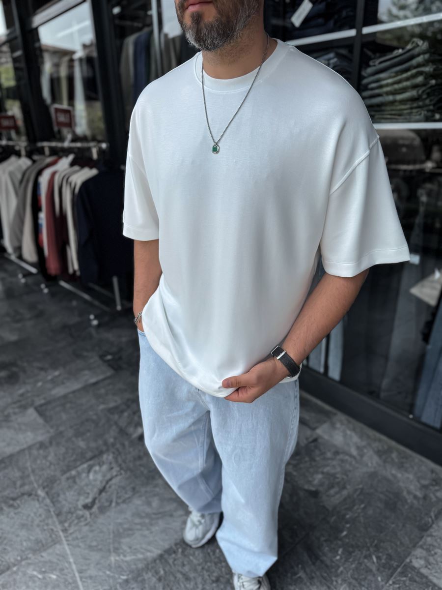 White Basic Modal Fabric Oversize T-Shirt BY-0002