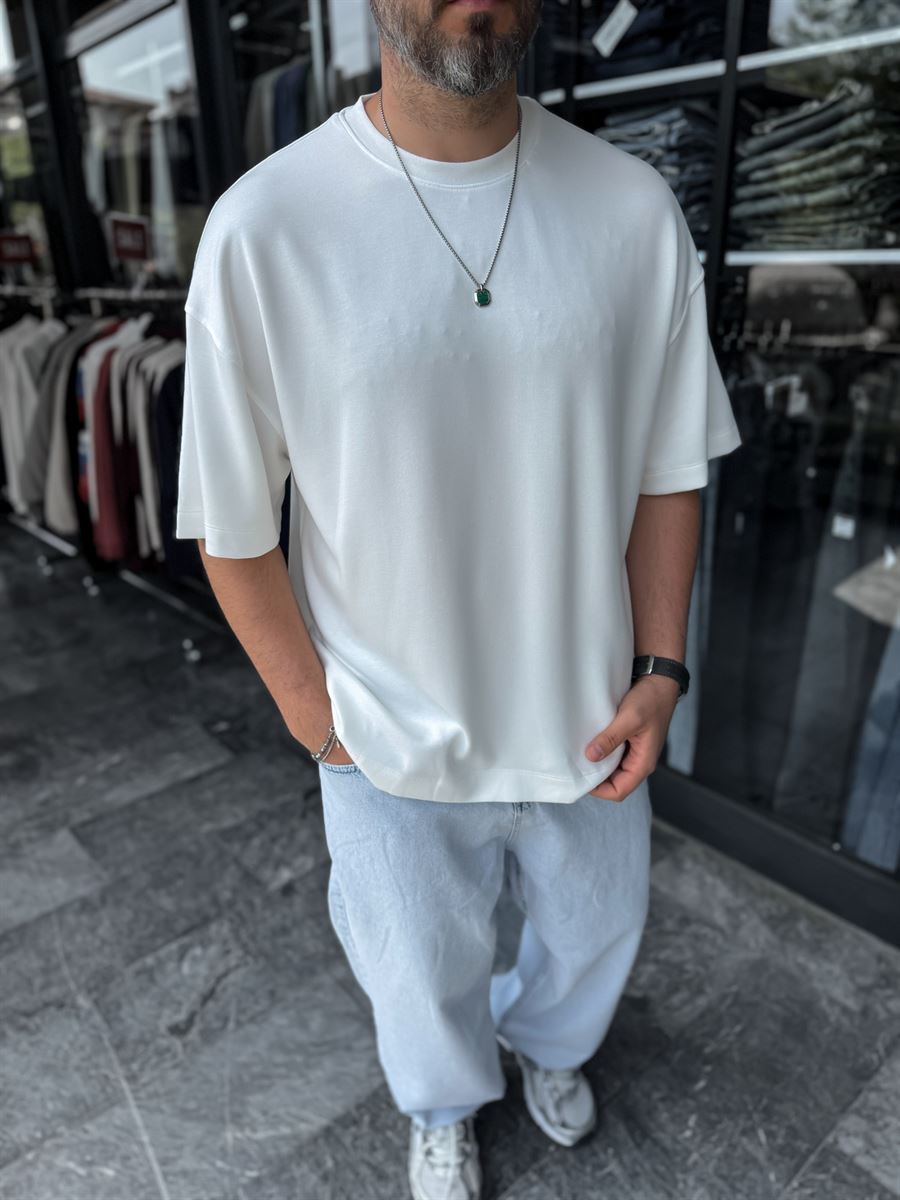 White Basic Modal Fabric Oversize T-Shirt BY-0002