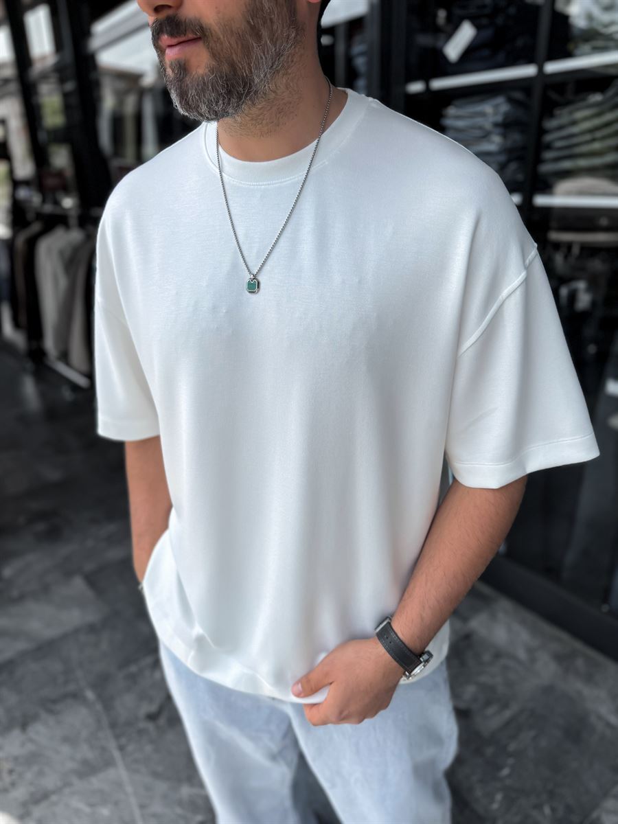 White Basic Modal Fabric Oversize T-Shirt BY-0002