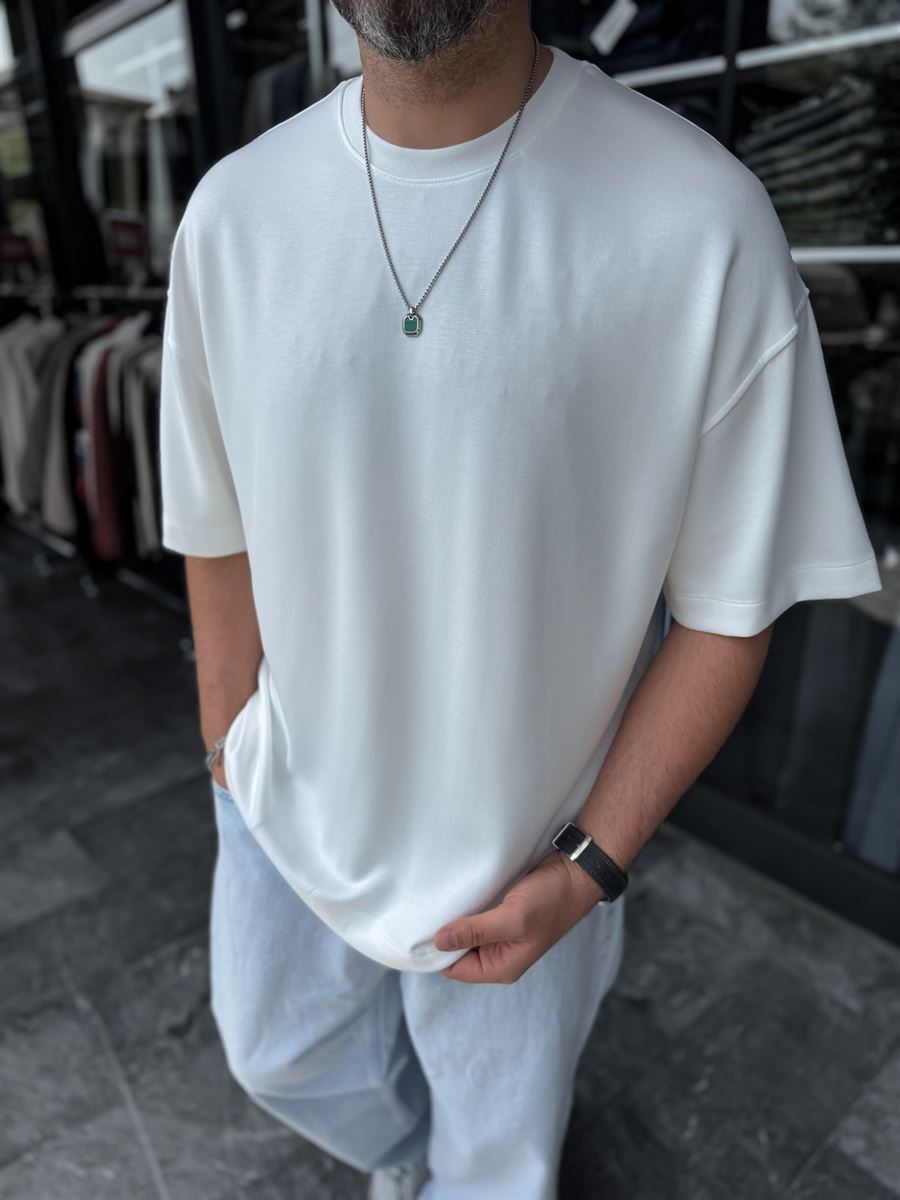 White Basic Modal Fabric Oversize T-Shirt BY-0002