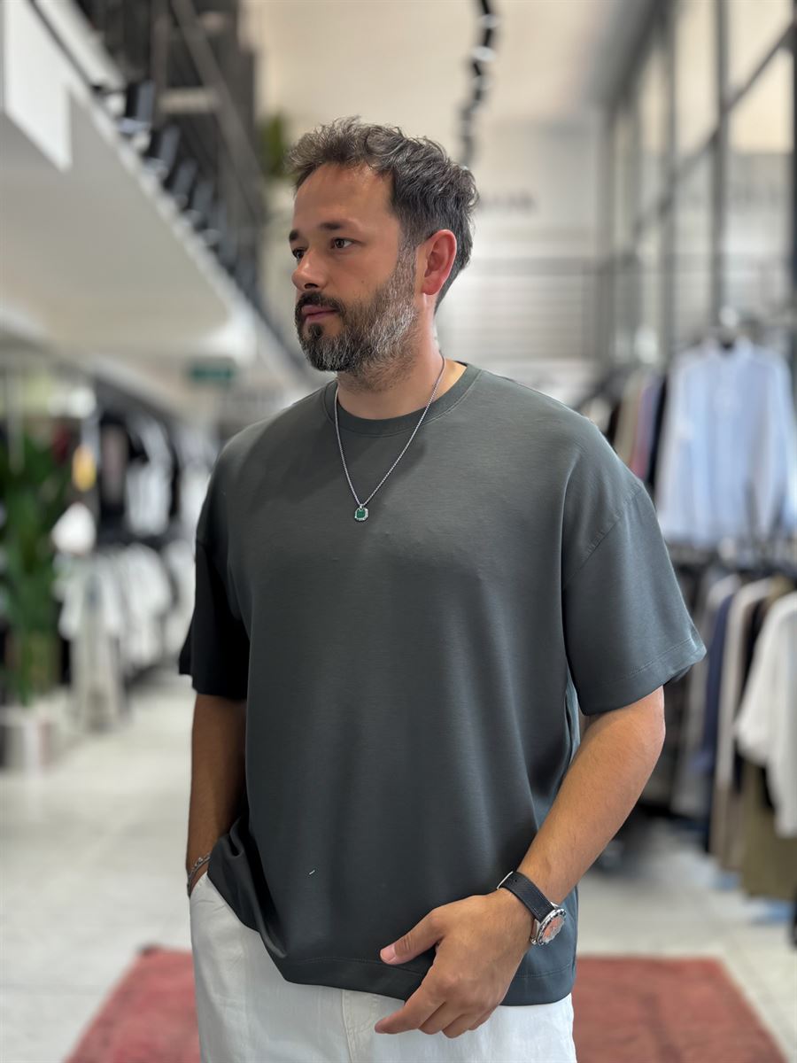 Khaki Basic Modal Fabric Oversize T-Shirt BY-0002
