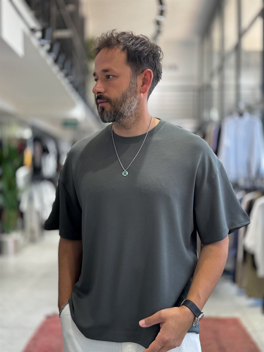 Khaki Basic Modal Fabric Oversize T-Shirt BY-0002
