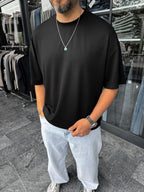 Black Basic Modal Fabric Oversize T-Shirt BY-0002