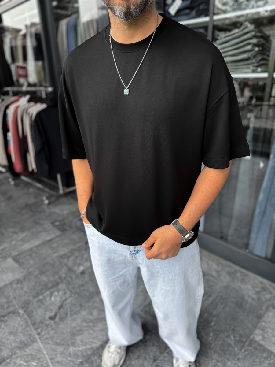 Black Basic Modal Fabric Oversize T-Shirt BY-0002