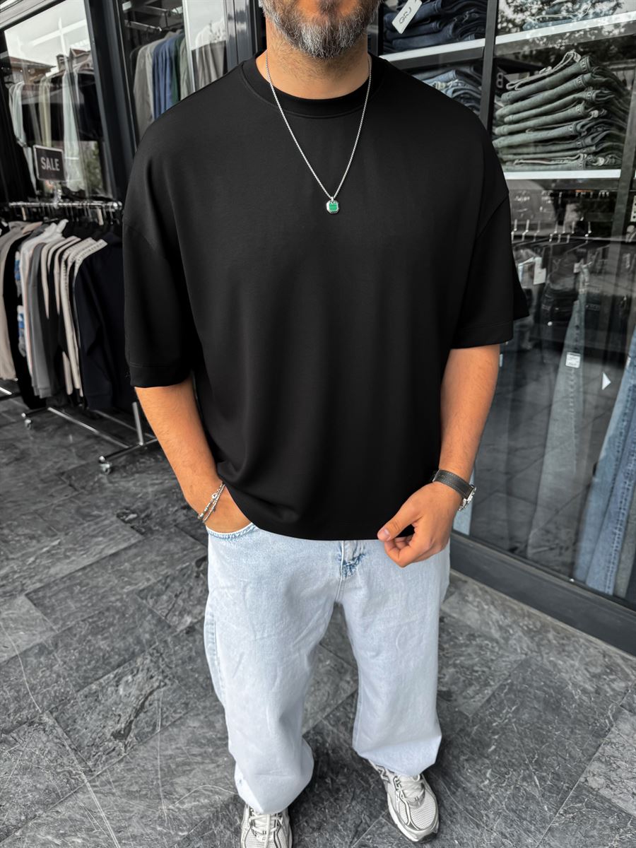 Black Basic Modal Fabric Oversize T-Shirt BY-0002