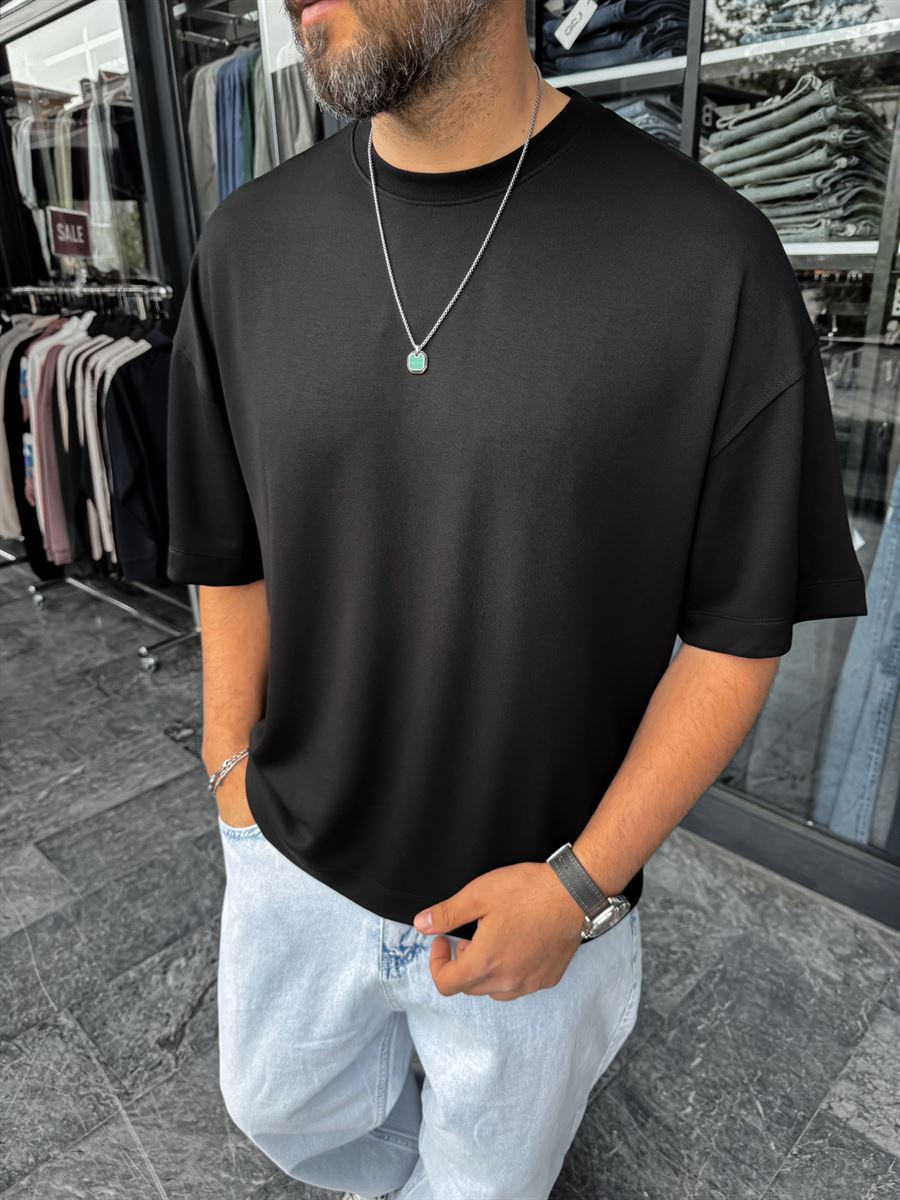 Black Basic Modal Fabric Oversize T-Shirt BY-0002
