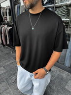 Black Basic Modal Fabric Oversize T-Shirt BY-0002