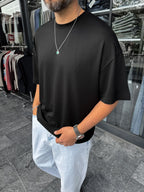 Black Basic Modal Fabric Oversize T-Shirt BY-0002