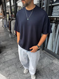 Navy Blue Basic Modal Fabric Oversize T-Shirt BY-0002