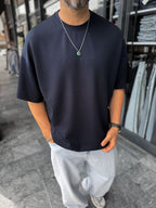 Navy Blue Basic Modal Fabric Oversize T-Shirt BY-0002