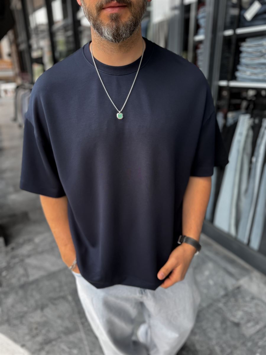 Navy Blue Basic Modal Fabric Oversize T-Shirt BY-0002