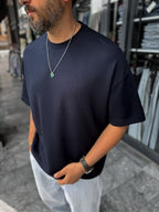 Navy Blue Basic Modal Fabric Oversize T-Shirt BY-0002