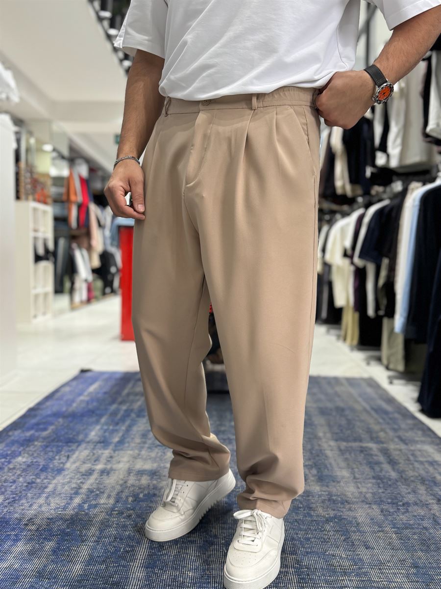 Beige Double Pleated Baggy Pants ES-80-26
