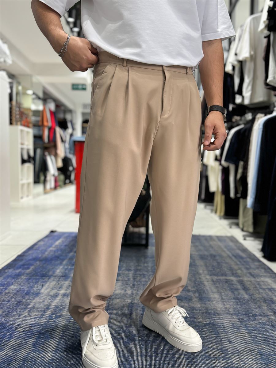Beige Double Pleated Baggy Pants ES-80-26