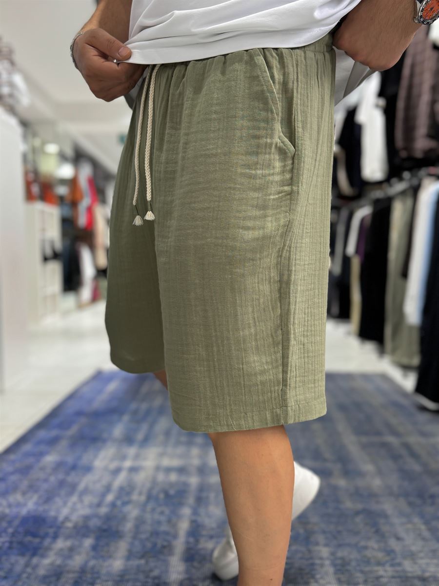 Green Muslin Fabric Shorts TW-1117