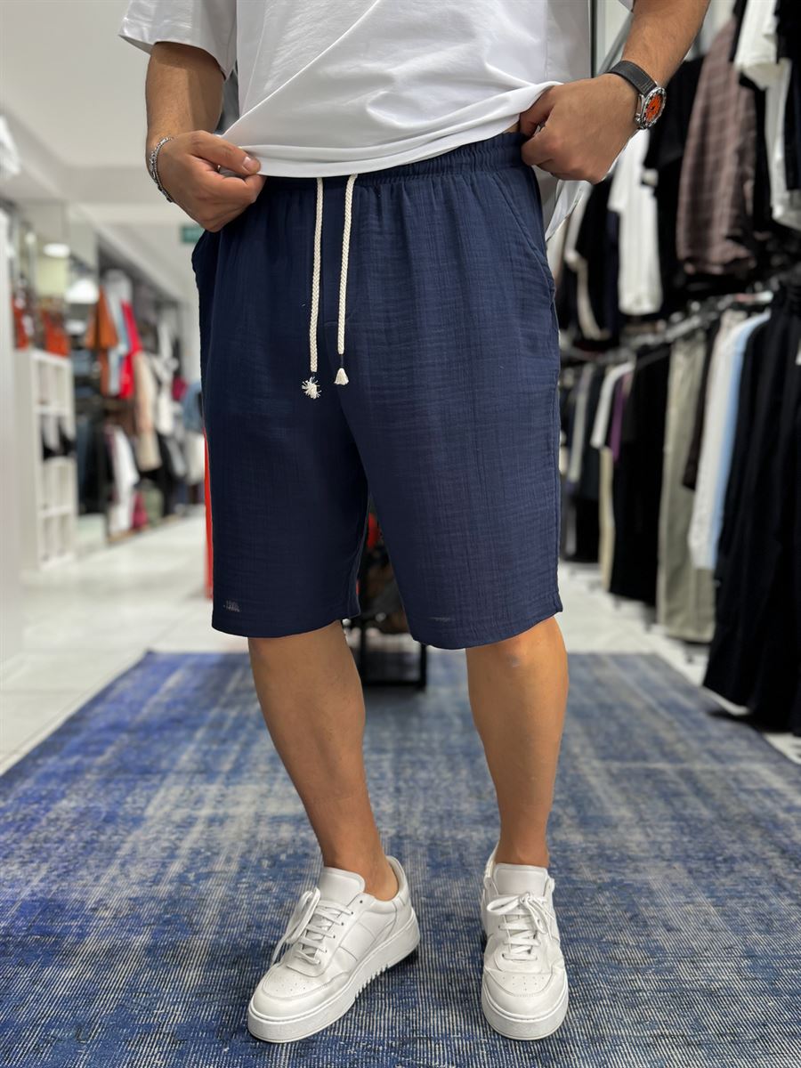 Navy Blue Muslin Fabric Shorts TW-1117