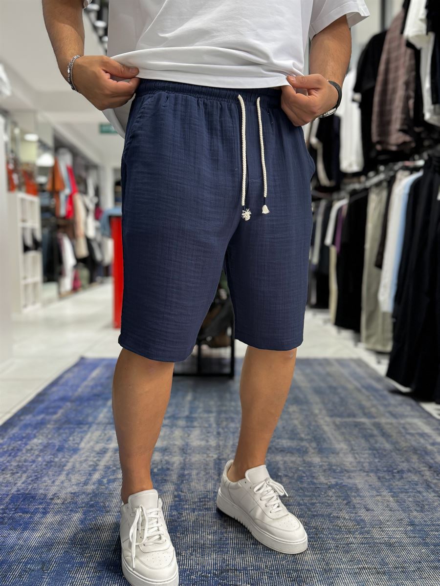 Navy Blue Muslin Fabric Shorts TW-1117