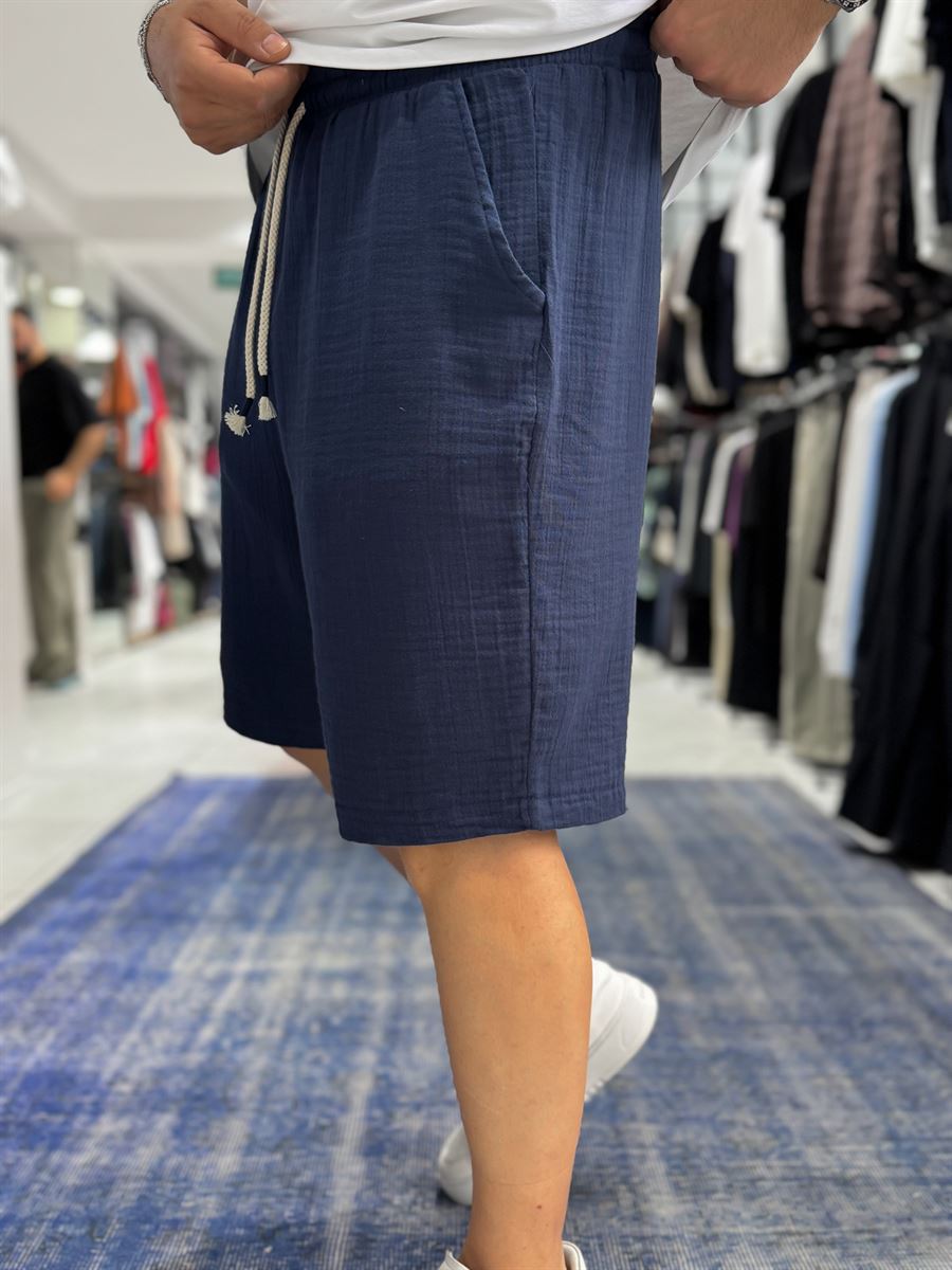 Navy Blue Muslin Fabric Shorts TW-1117