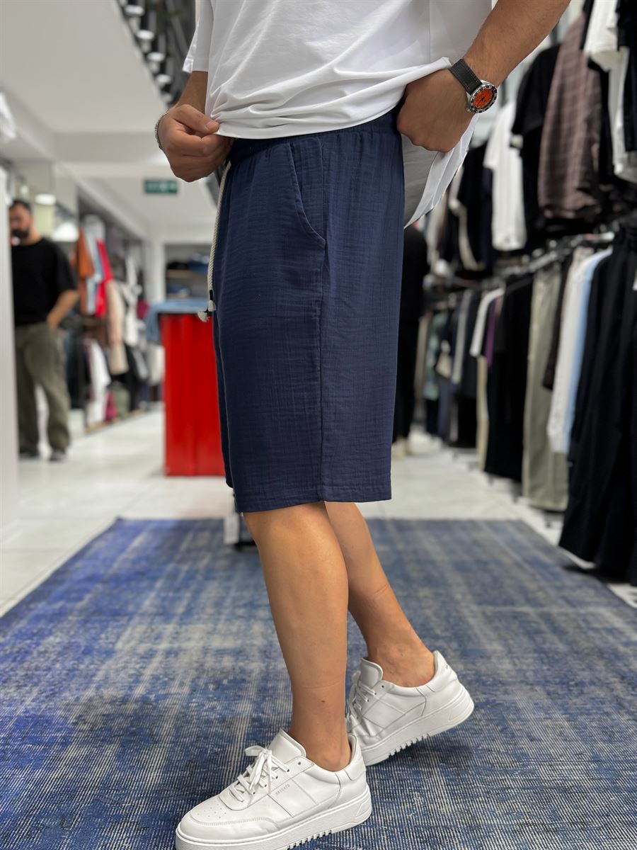 Navy Blue Muslin Fabric Shorts TW-1117