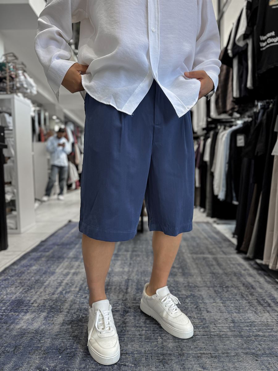 Navy Washed Tencel Fabric Shorts TW-1082