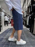 Navy Washed Tencel Fabric Shorts TW-1082