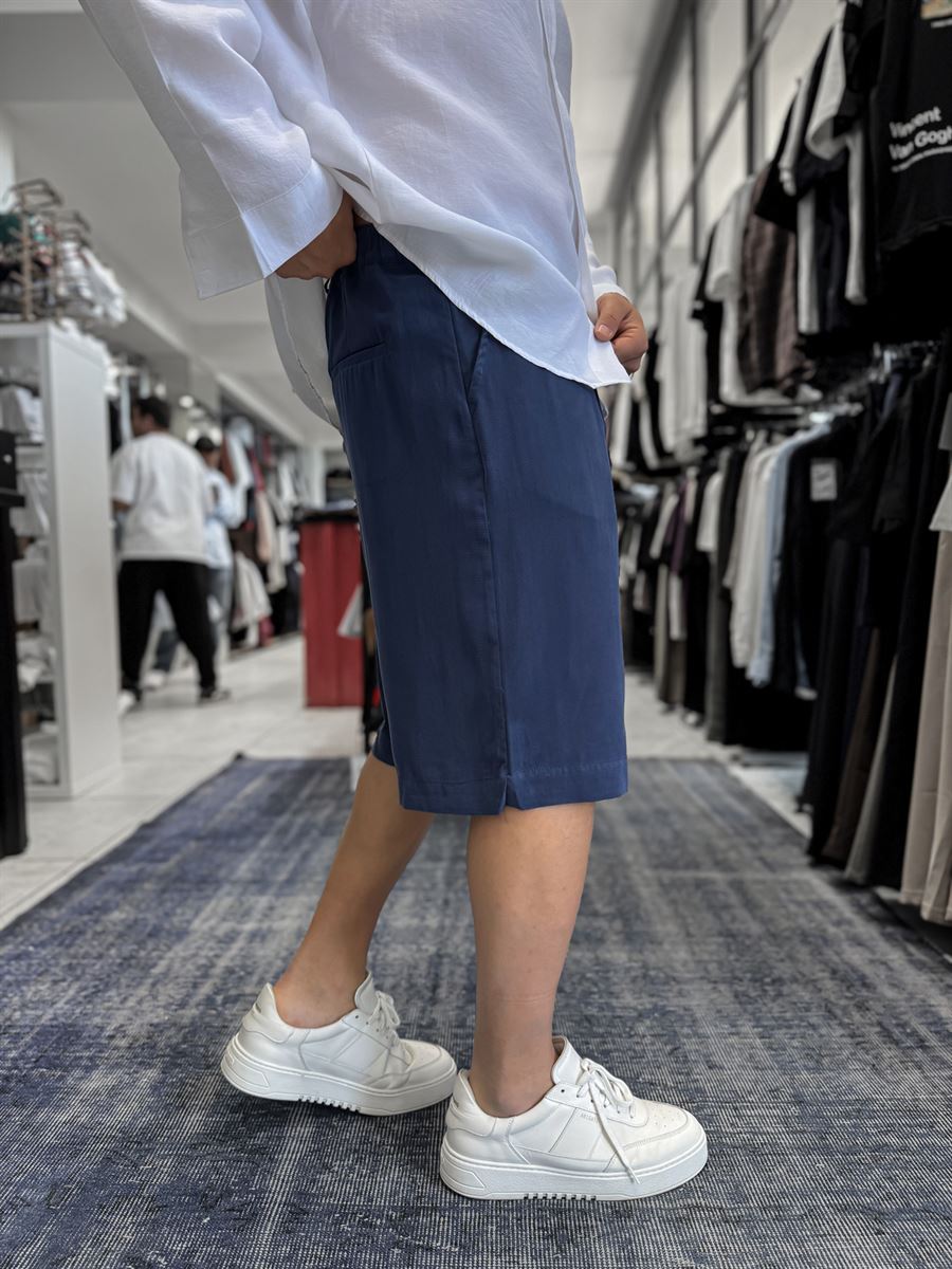 Navy Washed Tencel Fabric Shorts TW-1082