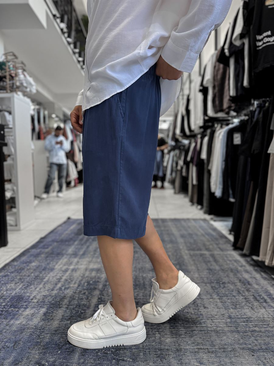 Navy Washed Tencel Fabric Shorts TW-1082