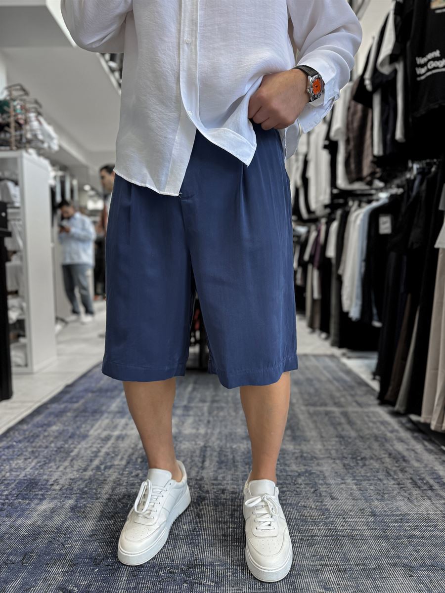 Navy Washed Tencel Fabric Shorts TW-1082
